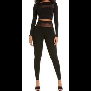 Naked Wardrobe Black Mesh Insert Crop Top and Leggings